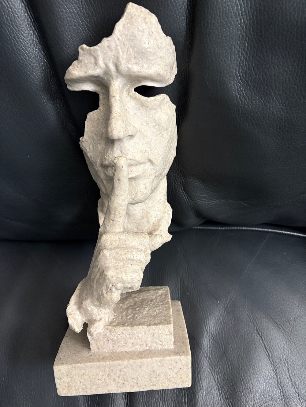 Handcrafted Stone-Look 'Quiet' Face Sculpture - Neutral Beige